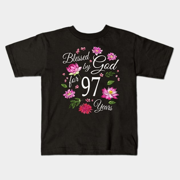 Blessed By God For 97 Lotus Flower 97Th Kids T-Shirt by SanJKaka